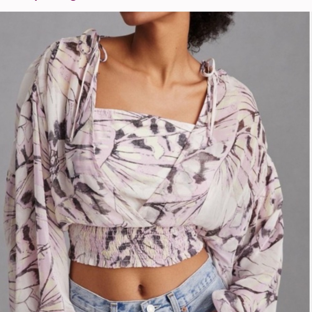 Anthropologie Pink and Purple Sheer Cropped Blouse